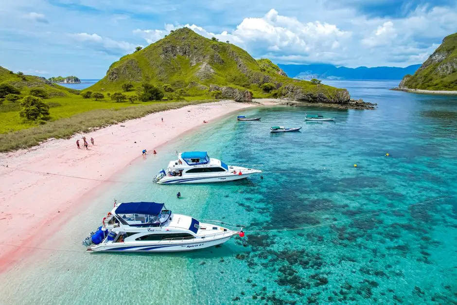 Pantai Pink Lombok dengan pasir berwarna merah muda dan air laut biru jernih